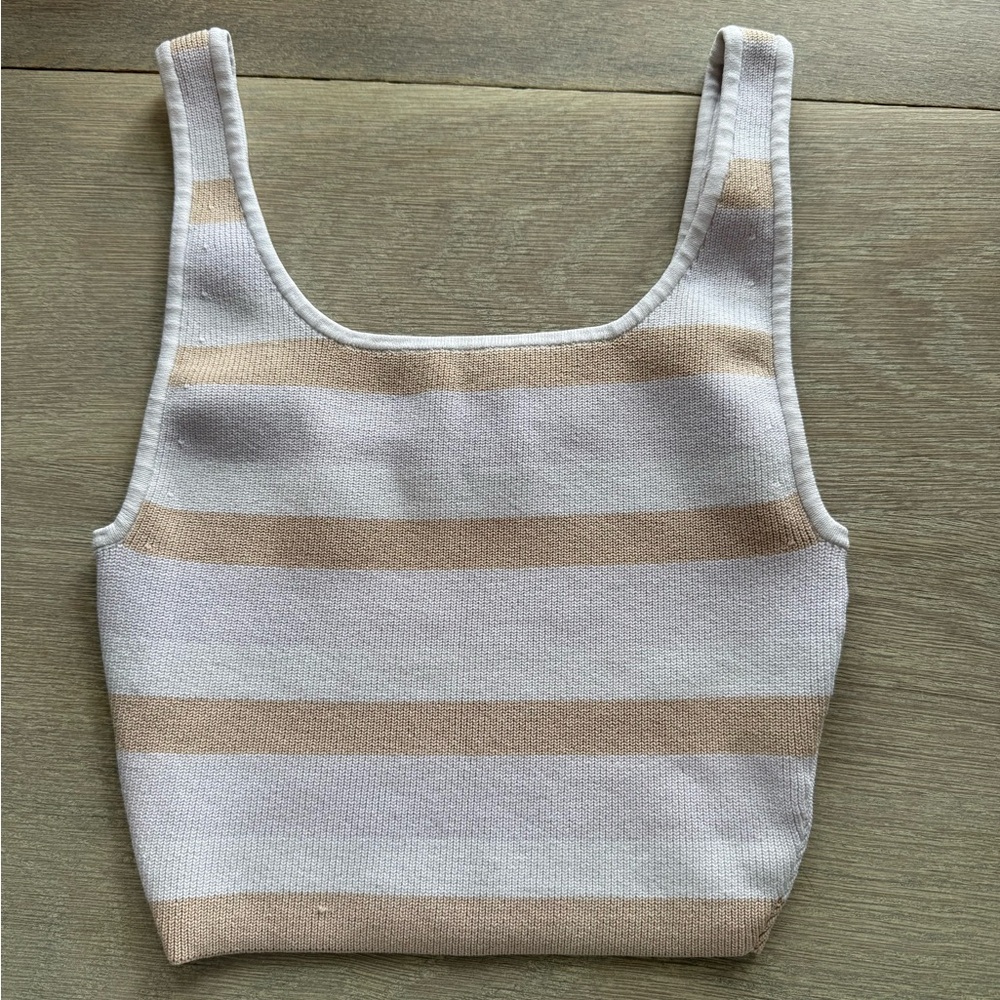 Babaton White, Lilac and Tan Cropped Sleeveless Tank Top